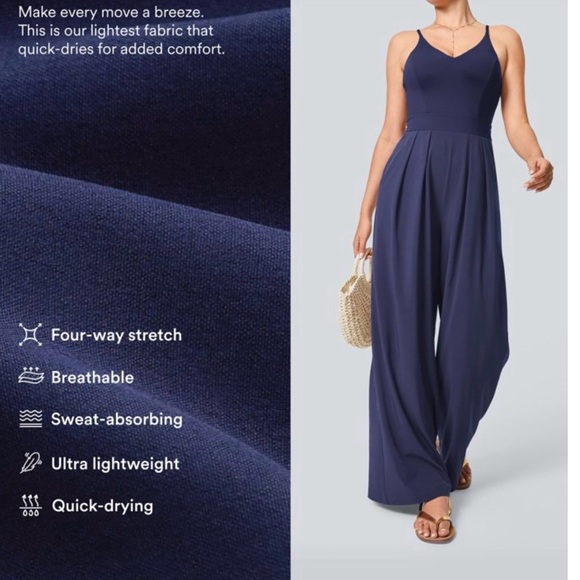 HALARA Navy Wide-Leg Jumpsuit Pants with Pockets - Picture 3 of 7